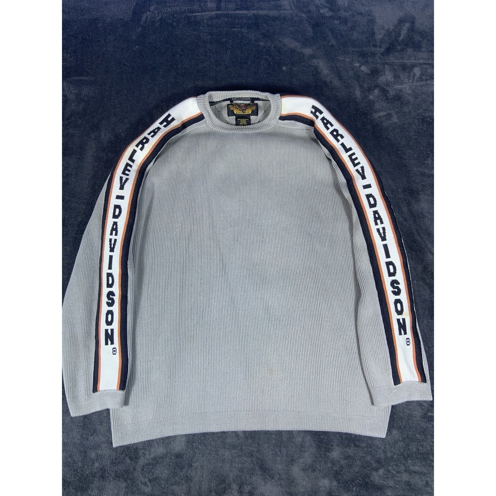 Vintage Harley Davidson Grey Cotton Knit Sweater Long Sleeve Men's Size Large